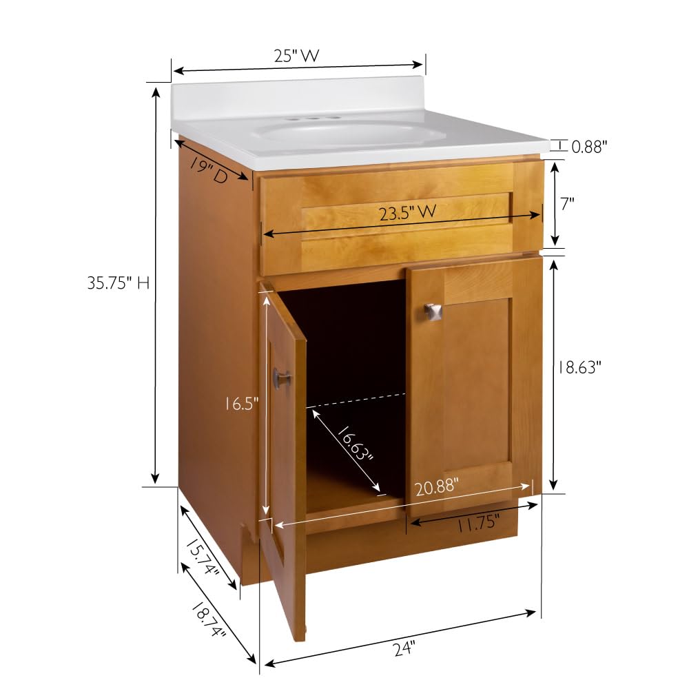 25 Inch Modern Bathroom Vanity Set with Countertop - Ready to Assemble Birch Wood Cabinet for Bathroom Remodel | Perfect for Small Spaces & Powder Rooms
