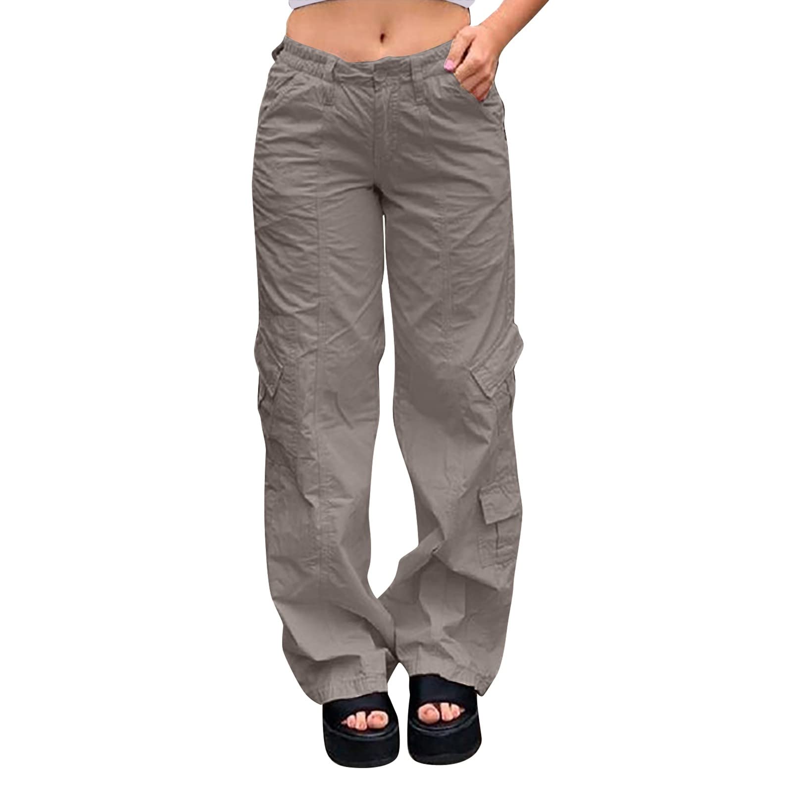 Aiouios Women's Low Waist Wide Leg Cargo Jeans - Camouflage Straight Pants for Casual Wear, Street Style & Outdoor Activities