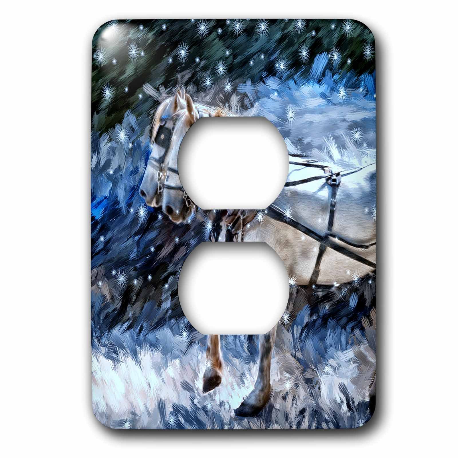 3D Rose Clydesdale Holiday Snowy Painting Light Switch Cover - Blue Hues Design for Home Decor | Perfect for Living Room, Bedroom, or Office Wall Art