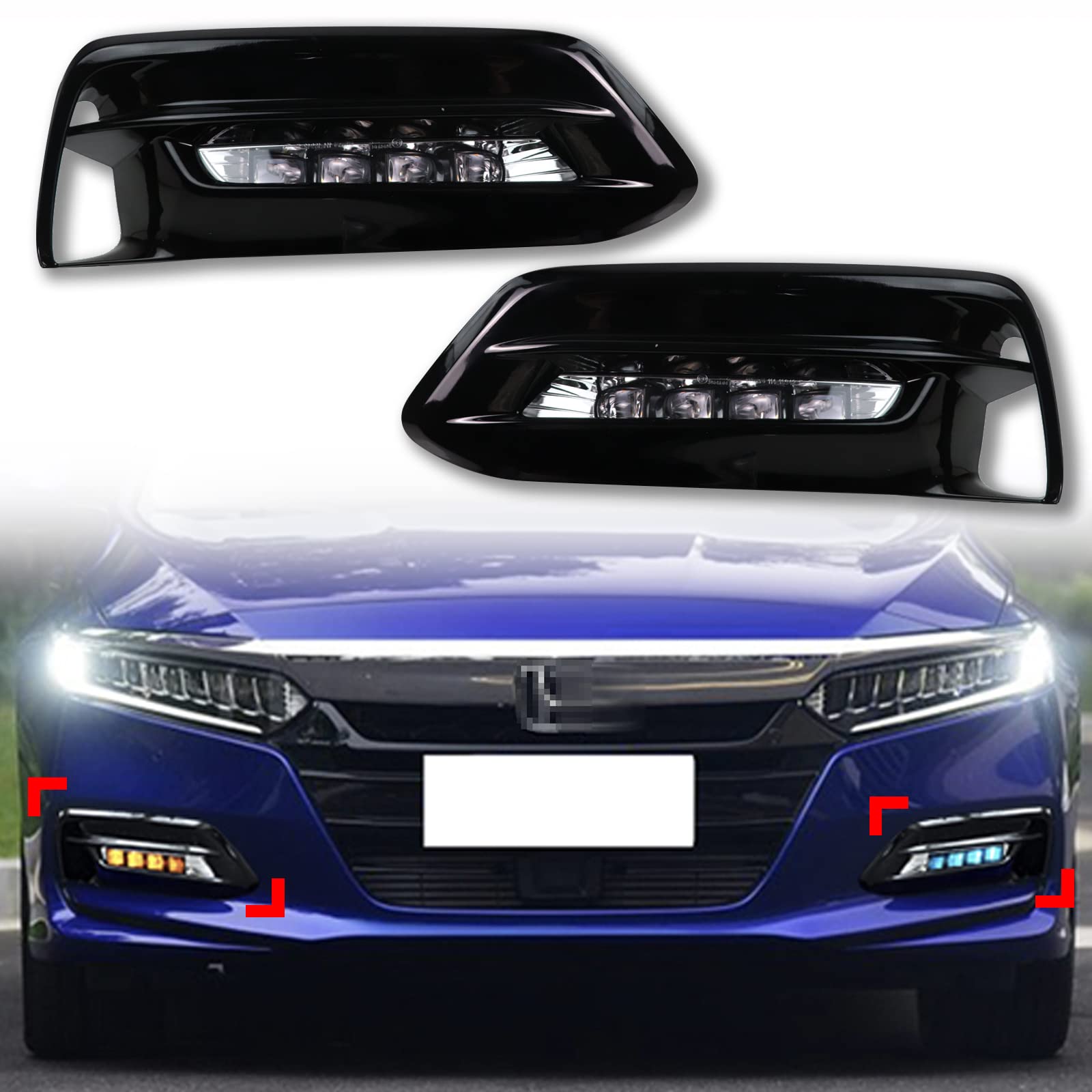 Switchback White/Amber/Blue DRL Front Daytime Running Lights with Sequential Turn Signals for 2018-2020 Honda Accord LX EX Sport EX-L Touring - Upgrade Your Fog Lights for Enhanced Visibility & Style (Perfect for Night Driving & Custom Car Mods)