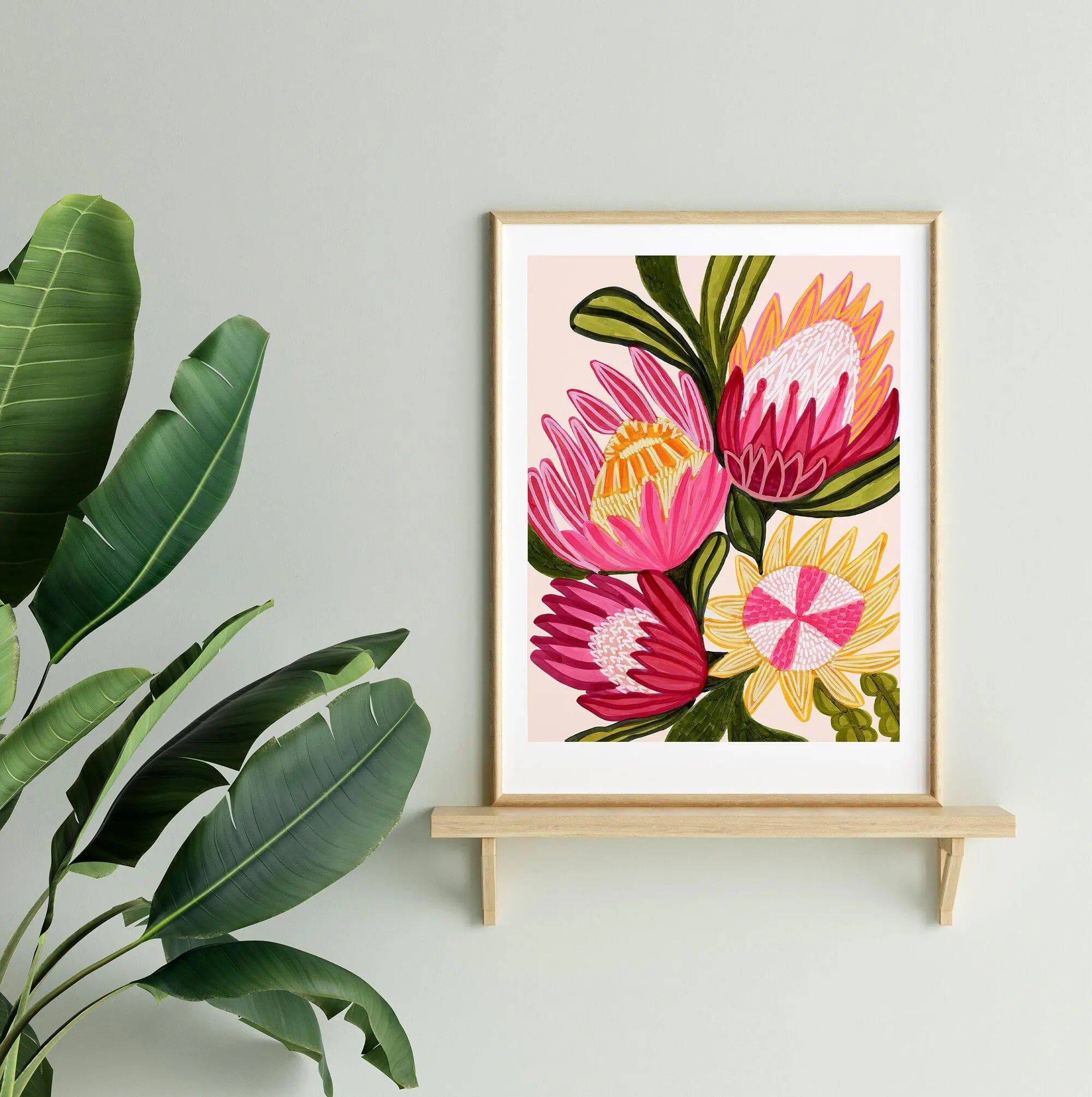 King Red Protea Flowers Wall Art Giclee Print - Premium Botanical Home Decor for Living Room, Bedroom & Office