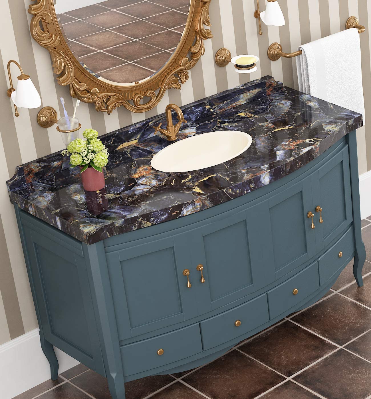 Livelynine Black and Gold Marble Contact Paper - 197