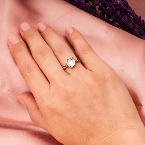 Elegant Pink Quartz Ring for Women - 925 Sterling Silver Oval Rose Quartz Jewelry with 24K Gold Plating | Perfect for Valentine's Day, Anniversary Gifts & Everyday Wear