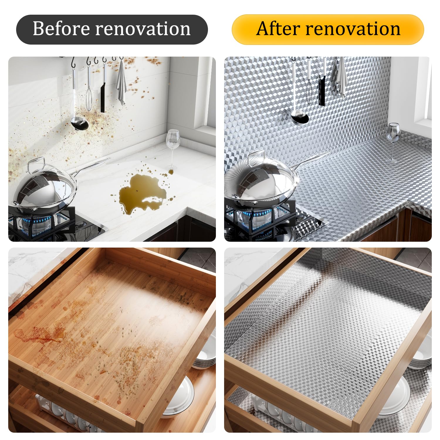 Oil-Resistant Waterproof Heat-Resistant Kitchen Backsplash Wallpaper - Peel and Stick Aluminum Foil Contact Paper for Walls & Countertops (15.7