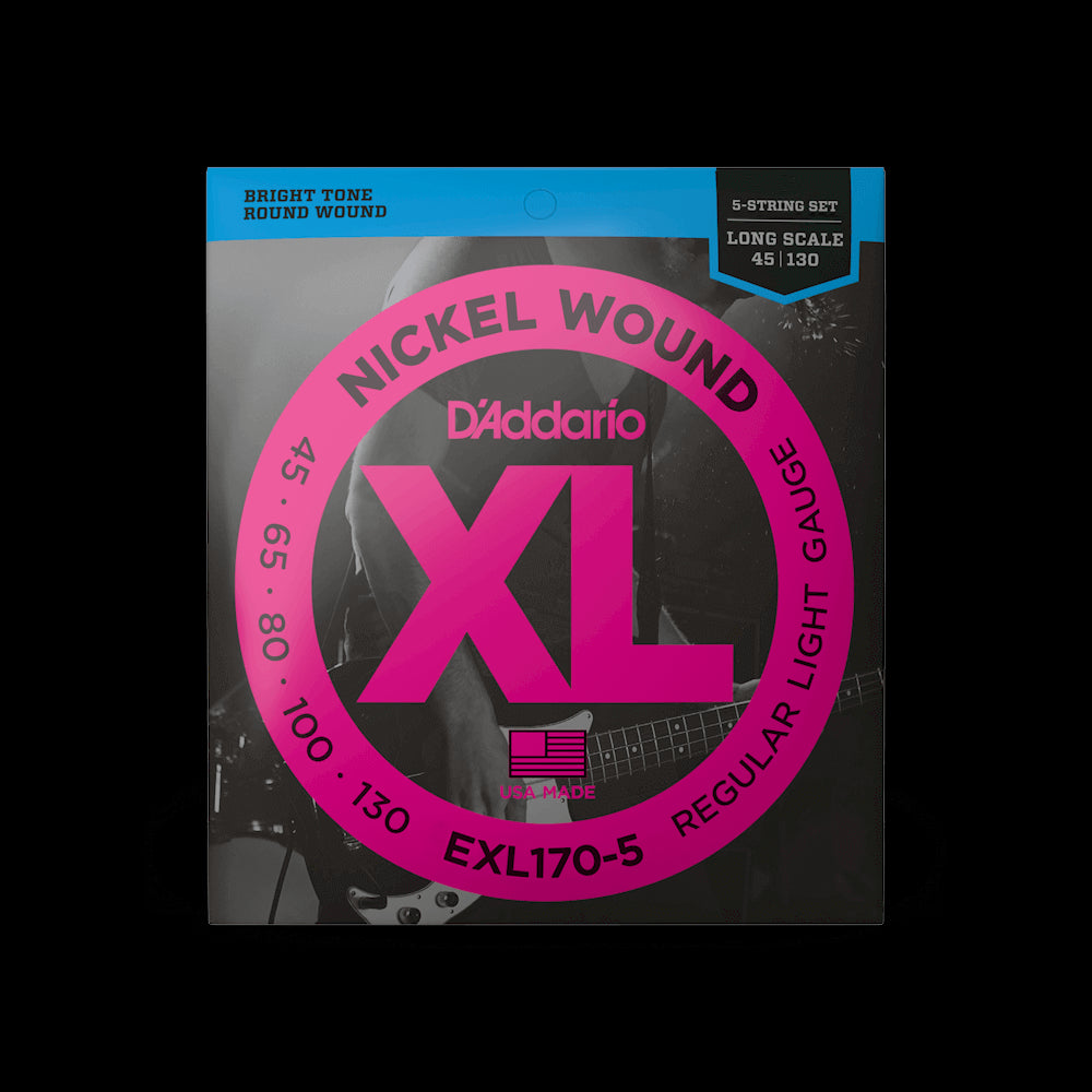 D'Addario EXL170 5-String Bass Guitar Strings Set - XL 45-130 Long Scale for Professional Musicians | Perfect for Rock, Jazz & Studio Recording