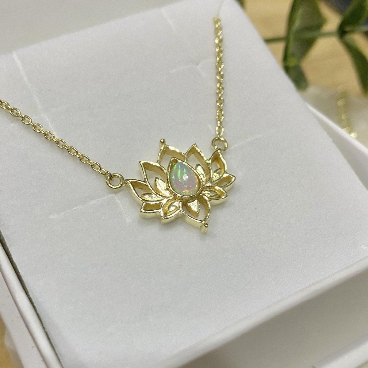 Laihas Lotus Flower Choker Necklace - 14K Gold Plated Opal Pendant Jewelry for Women, Elegant Boho Style Gift for Her - Perfect for Weddings, Date Nights & Special Occasions