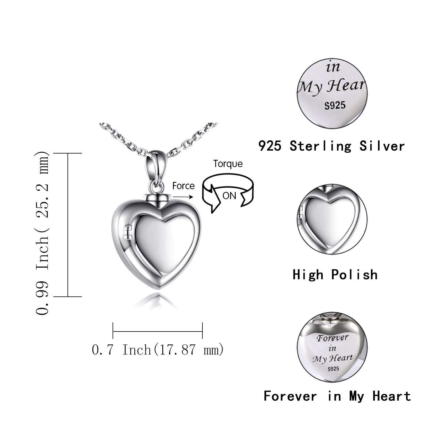 S925 Sterling Silver Mom Dad Forever in My Heart Urn Pendant Necklace - Cremation Jewelry for Ashes, Memorial Keepsake Gift for Women (Mom) - Perfect for Remembrance, Funeral Services & Special Occasions