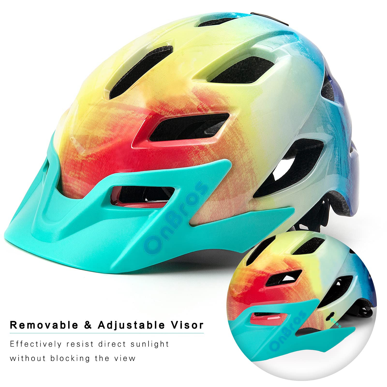 OnBros Kids Bike Helmet for Boys & Girls Ages 5-14 - Adjustable 50-57CM Lightweight Bicycle Helmet with Visor for Cycling, Skateboarding, Scooter & Mountain Biking - Perfect for School Commute & Outdoor Adventures