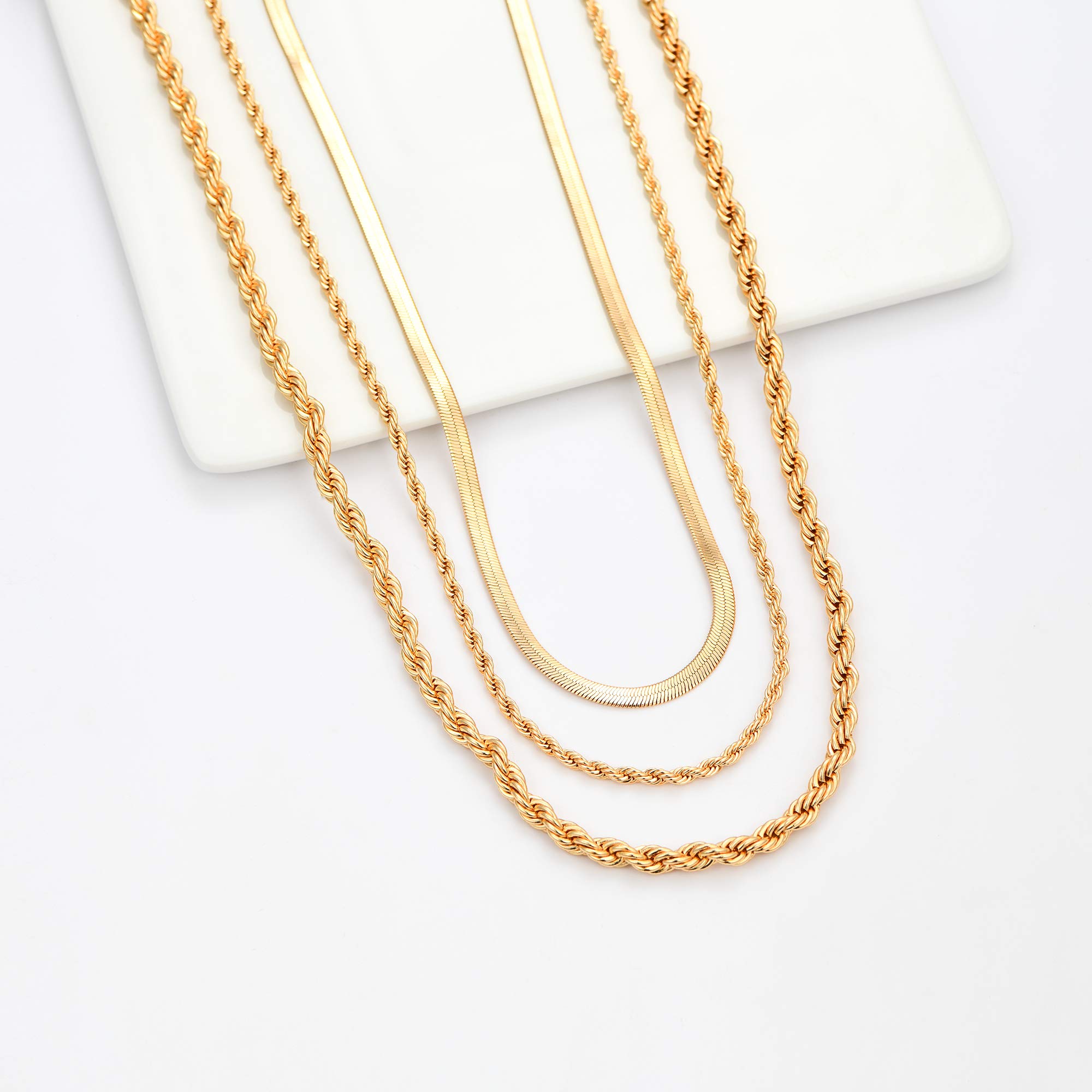 14K Gold Plated Women's Layered Necklace Set - Dainty Coin Pendant, Herringbone & Snake Chain Choker - Elegant Jewelry Gift for Her | Perfect for Date Nights, Office Wear & Special Occasions