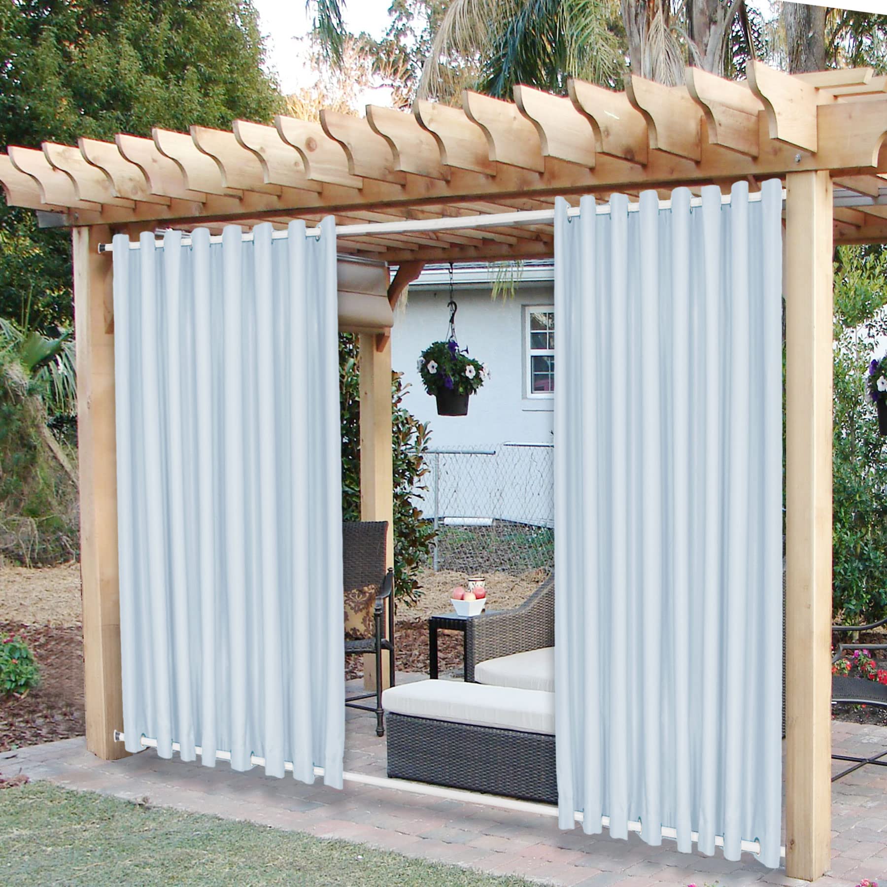 Frement Extra Long Outdoor Curtains - 84W x 120L Windproof Thermal Insulated Window Drapes for Patio, Porch & Canopy - Sky Blue Waterproof Curtain Panels with Anti-Rust Grommets (1 Panel) - Perfect for Sun Protection, Privacy & Outdoor Decor