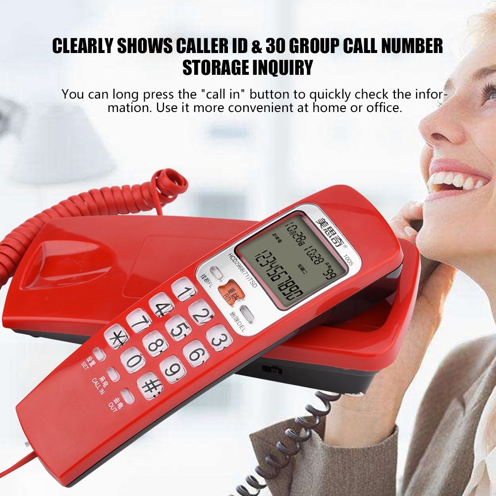 Mini Corded Landline Phone with Caller ID & Backlit Dial - 30 Number Memory, Compact Home Office Telephone (Red) | Perfect for Small Spaces, Bedrooms, and Workspaces