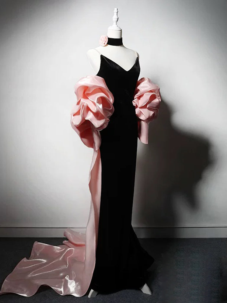 Elegant Black Velvet Mermaid V-Neck Long Prom Dress for Women - Perfect for Evening Parties, Homecoming, and Formal Events