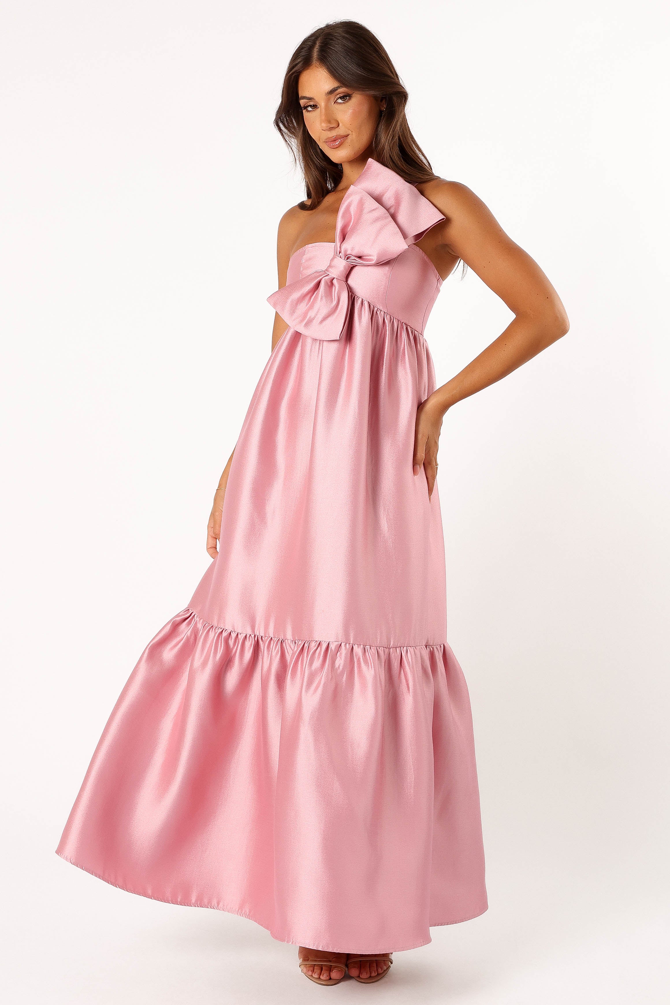 Betina Bow Front Maxi Dress for Women - Elegant Dusty Rose Flowy Long Dress for Summer, Beach, Wedding & Special Occasions