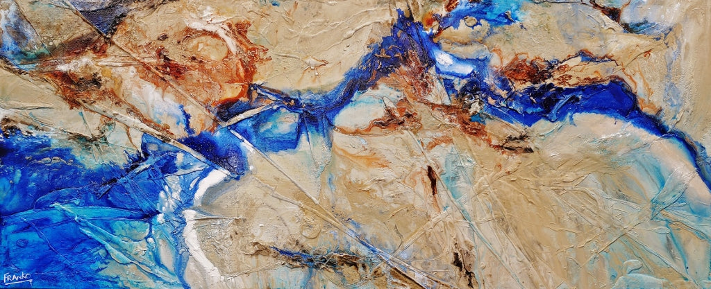 Blue Delta 240cm x 100cm Cream Blue Textured Abstract Canvas Wall Art - Perfect for Living Room, Bedroom & Office Decor