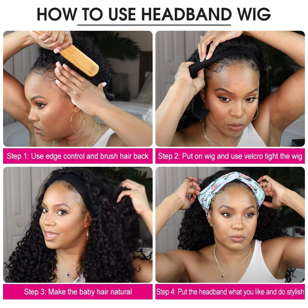 Eooma 22 Inch Brazilian Human Hair Wig - Glueless Curly Headband Wig for Black Women, No Lace Front, No Gel, Remy Hair | Perfect for Daily Wear, Parties & Protective Styling