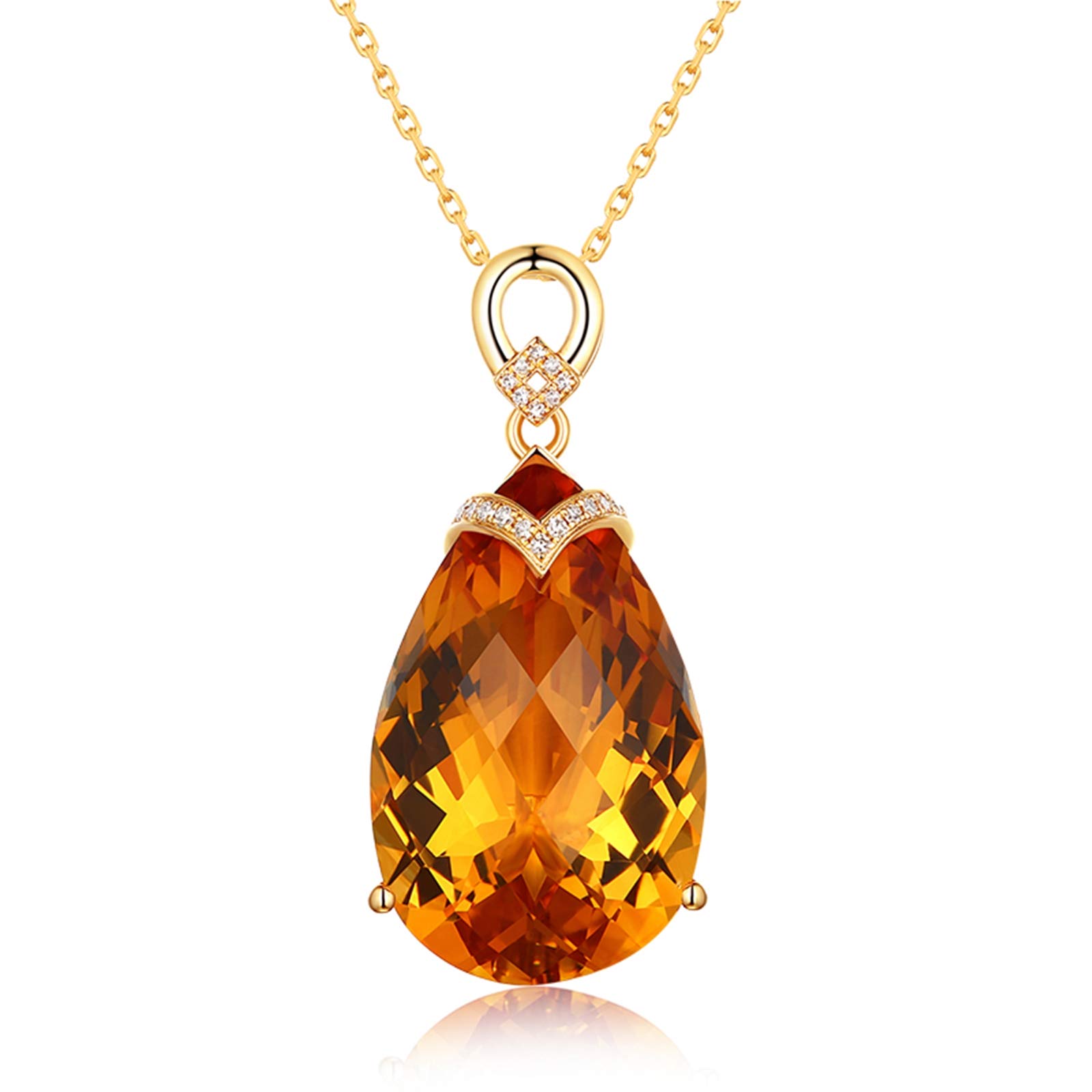 18K Gold Necklace for Women with 22.86ct Yellow Citrine & Diamond Pendant - Elegant Oval Drop Dainty Chain Jewelry - Perfect for Weddings, Anniversaries & Special Occasions
