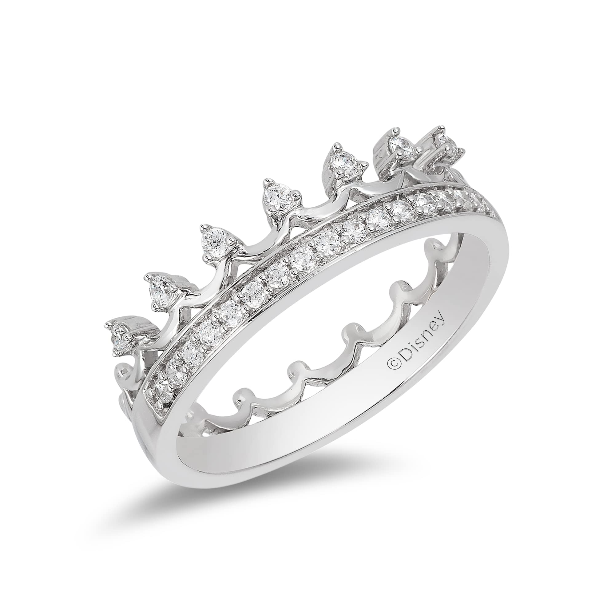 Jewelili Enchanted Disney Princess Crown Ring - Sterling Silver with 1/5 Cttw Diamonds | Elegant Fine Jewelry for Women | Perfect for Disney Fans, Birthday Gifts & Special Occasions