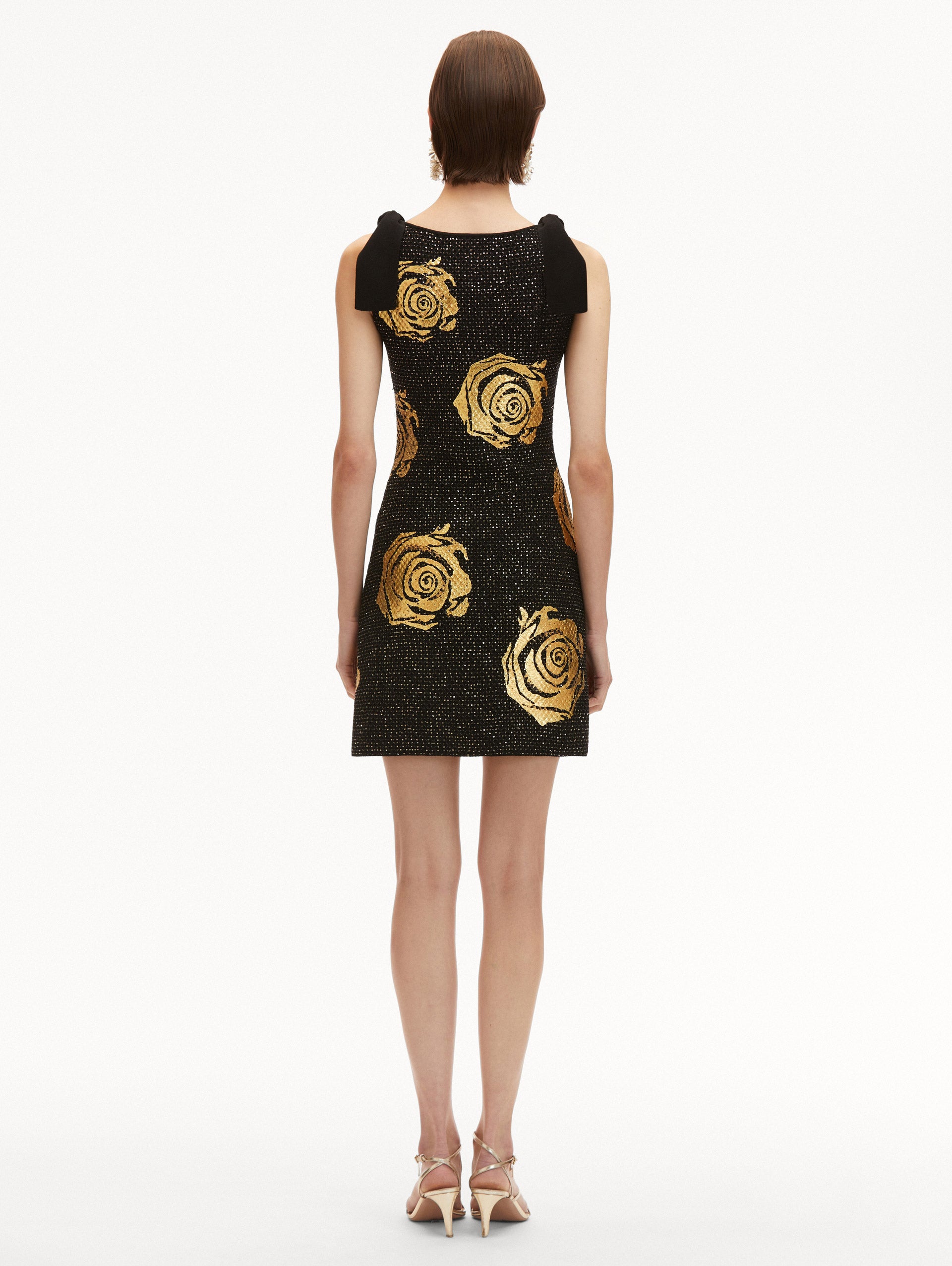 Elegant Gold Foil Rose Knit Dress for Women - Perfect for Date Nights, Parties & Special Occasions
