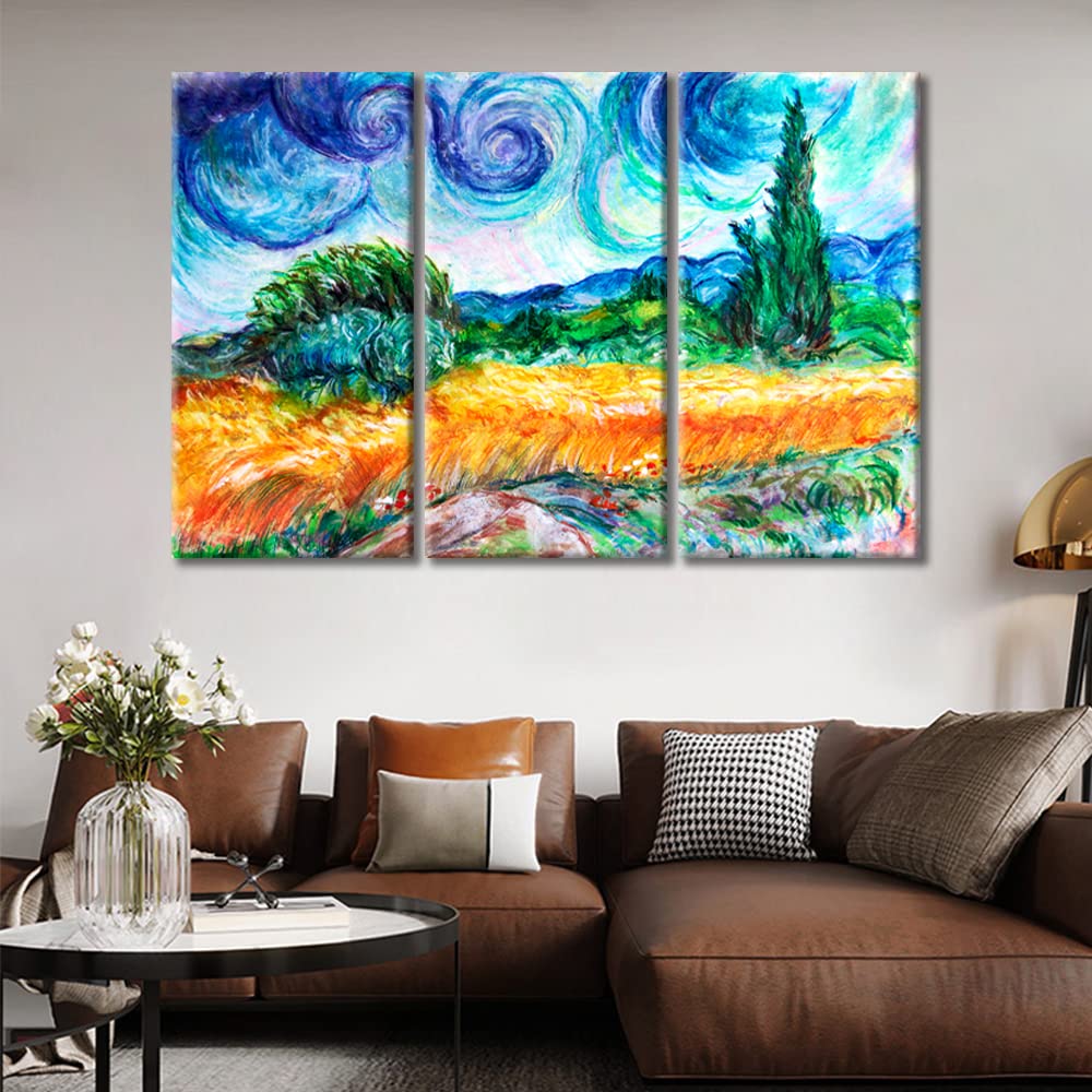TUMOVO Van Gogh Inspired Wheat Field in France Canvas Wall Art - 60x40 Inches Modern Landscape Painting for Bedroom & Living Room Decor - Perfect Above Bed, Sofa or Office Wall Decor