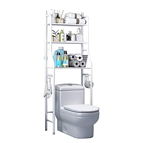 3-Tier Freestanding Bathroom Storage Cabinet - Adjustable Height Metal Over The Toilet Shelf Organizer - Space Saving Bathroom & Kitchen Storage Rack - Easy Assembly White Shelves - Perfect for Small Bathrooms, Apartments & Dorm Rooms