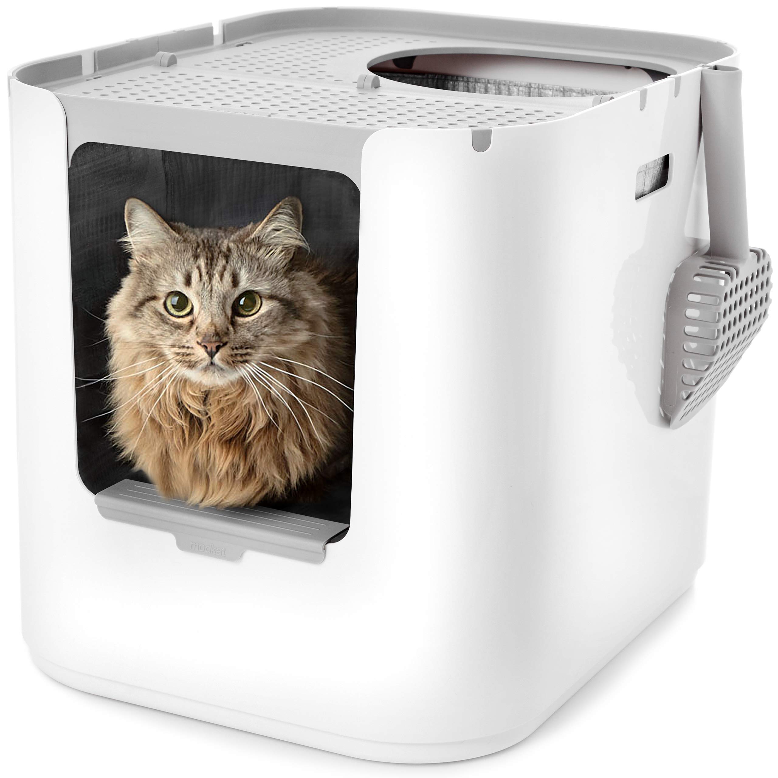 Modkat XL Litter Box - Extra Large Covered Cat Litter Box with Top & Front Entry - Reusable Liners, Tall Base to Contain Mess - Easy Clean White Design for Indoor Cats | Perfect for Small Spaces & Multi-Cat Homes