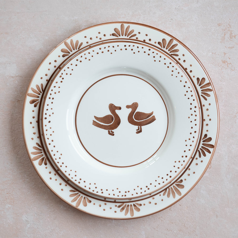 Hand Painted Ceramic Plate with Brown Floral Design - Elegant Dinnerware for Home Decor, Wedding Gifts & Special Occasions