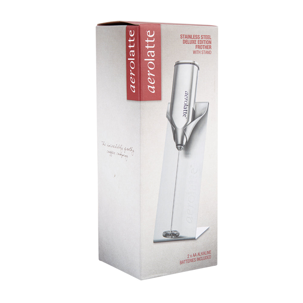 Aerolatte Professional Stainless Steel Milk Frother with Stand - Handheld Electric Milk Foam Maker for Coffee, Latte & Cappuccino - Perfect for Home, Cafe & Office Use