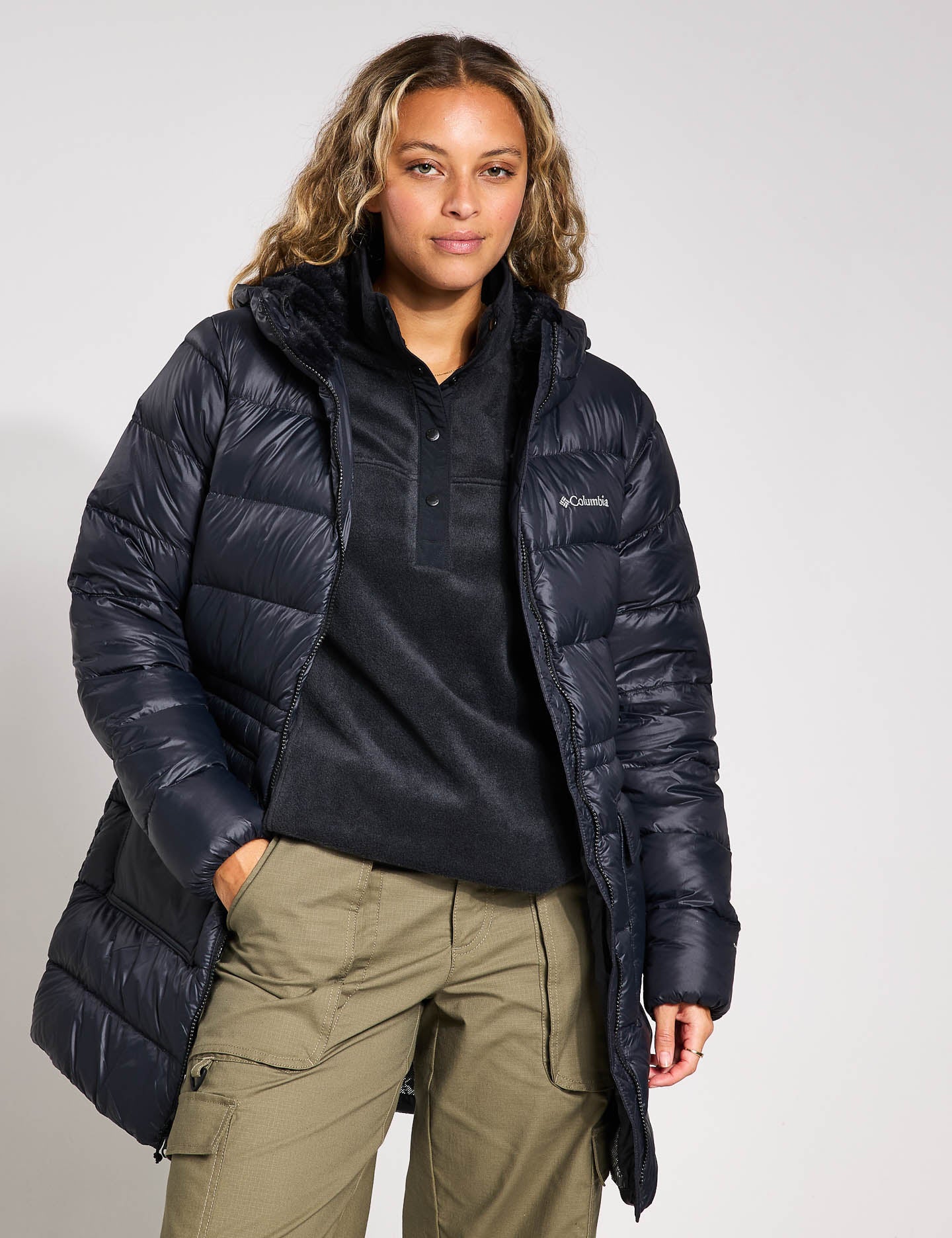 Harmony Falls Hooded Mid-Length Down Jacket for Women - Lightweight Warm Winter Coat, Waterproof Windproof, Black - Perfect for Skiing, Hiking & Outdoor Activities
