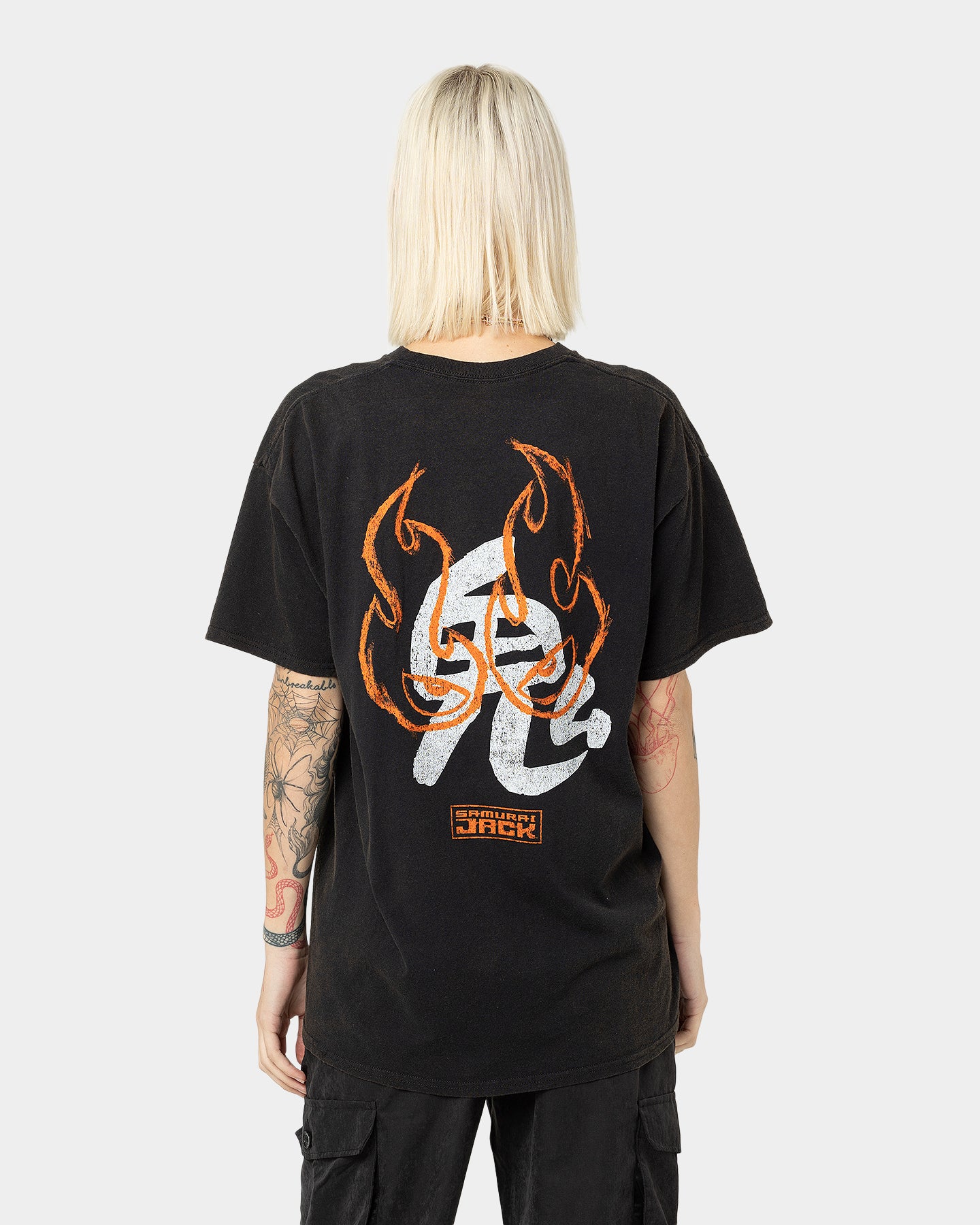 Samurai Jack Aku Graphic T-Shirt - Black Vintage Wash - Anime Cartoon Tee for Men & Women - Perfect for Cosplay, Casual Wear, and Anime Fans