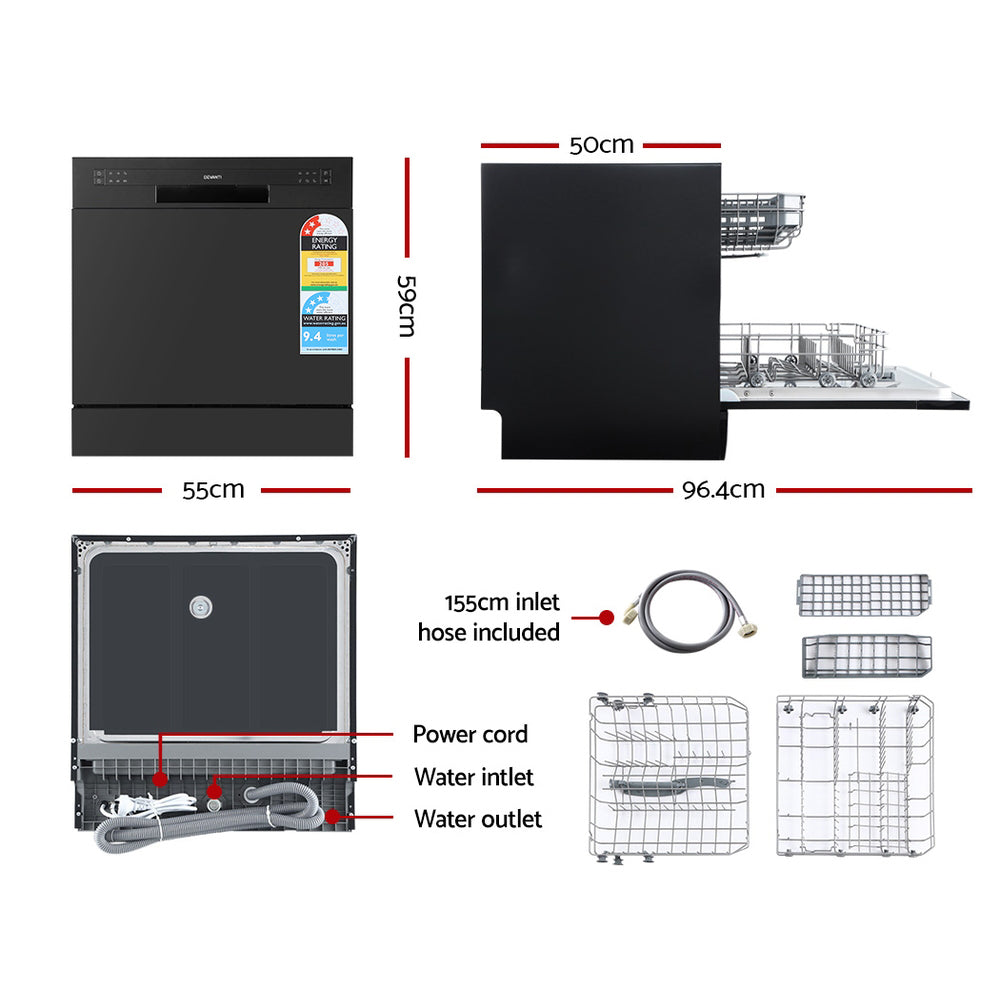 Devanti 8 Place Settings Compact Countertop Dishwasher in Black - Perfect for Small Kitchens, Apartments, RVs & Dorm Rooms
