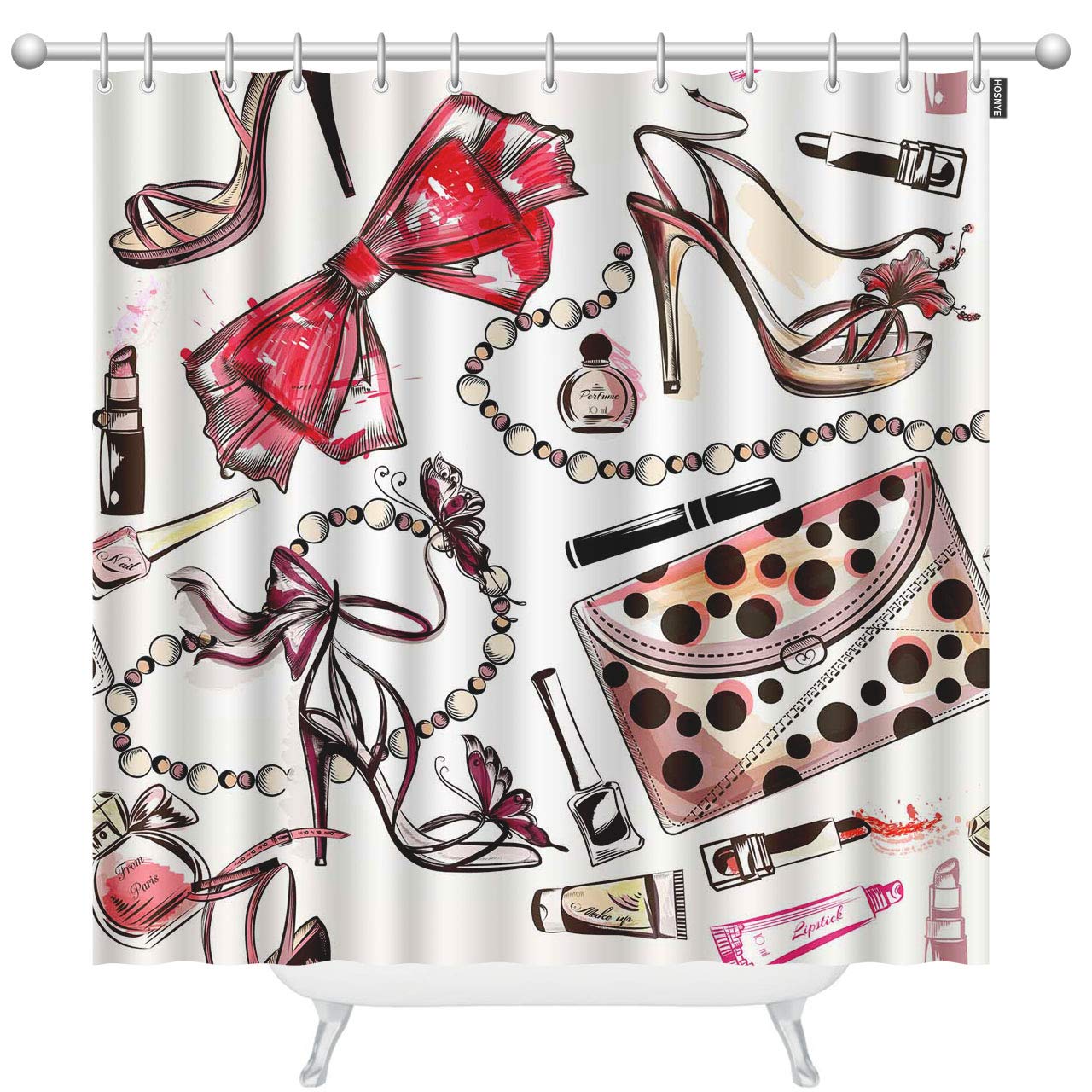 Fashion Pink Hand-Drawn Shower Curtain - Waterproof Polyester 72x72 Inch for Bathroom Decor