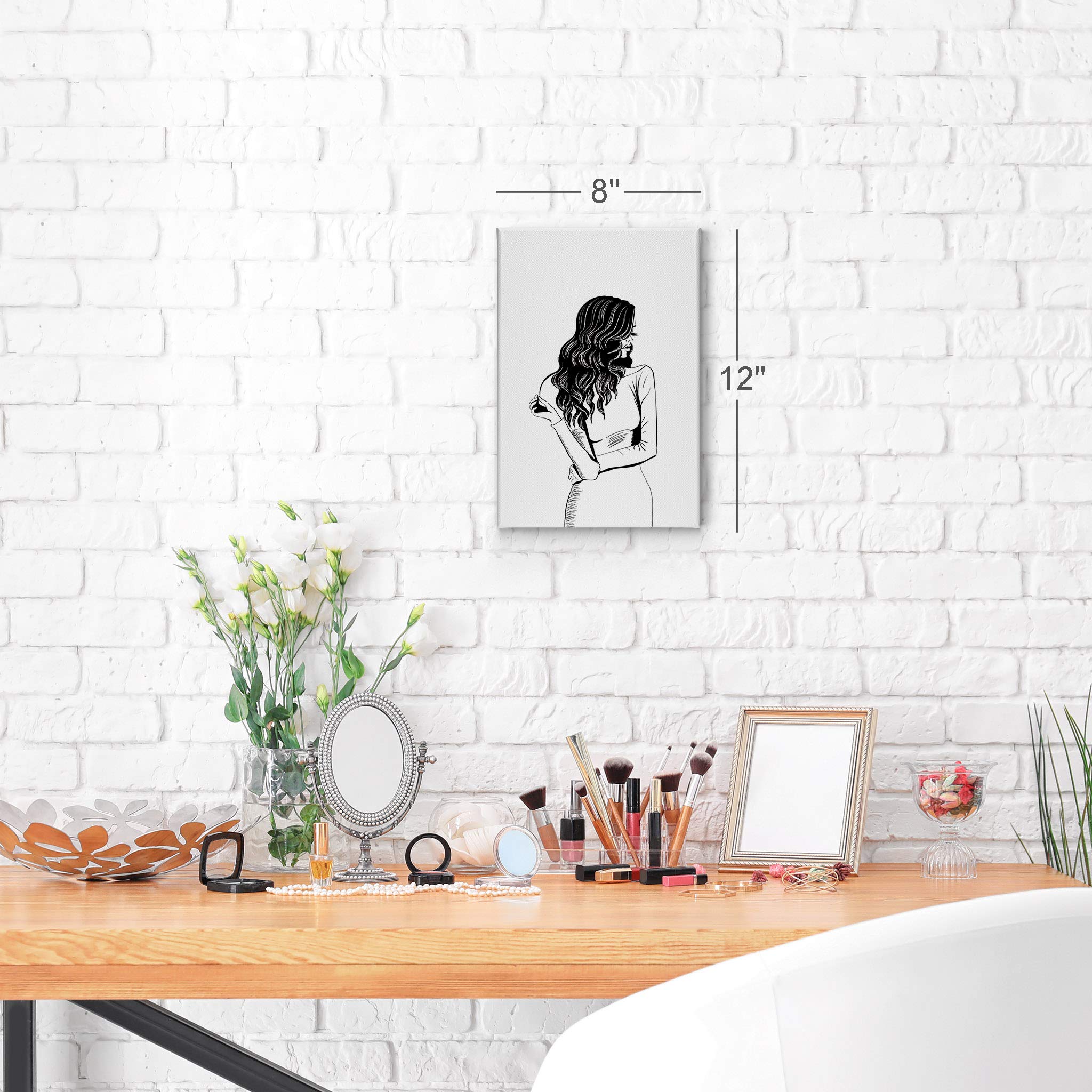Modern Black and White Sketch Wall Art - Glam Fashion Lady Canvas Print for Office, Bathroom, Teen Girl Room, Women's Dorm & Living Room Decor | Ready to Hang 36x24 Inches | Perfect for Home, Bedroom & Gift Ideas