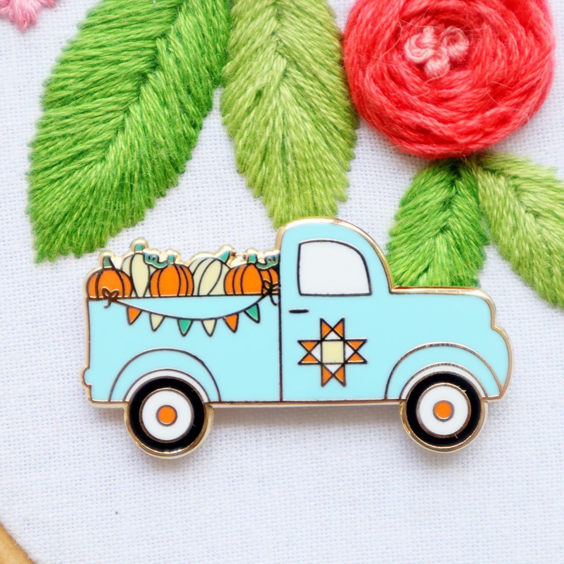 Flamingo Toes Fall Pumpkin Truck Needle Minder - Magnetic Needle Keeper for Embroidery, Cross Stitch & Sewing Projects - Perfect for Crafting, DIY & Quilting