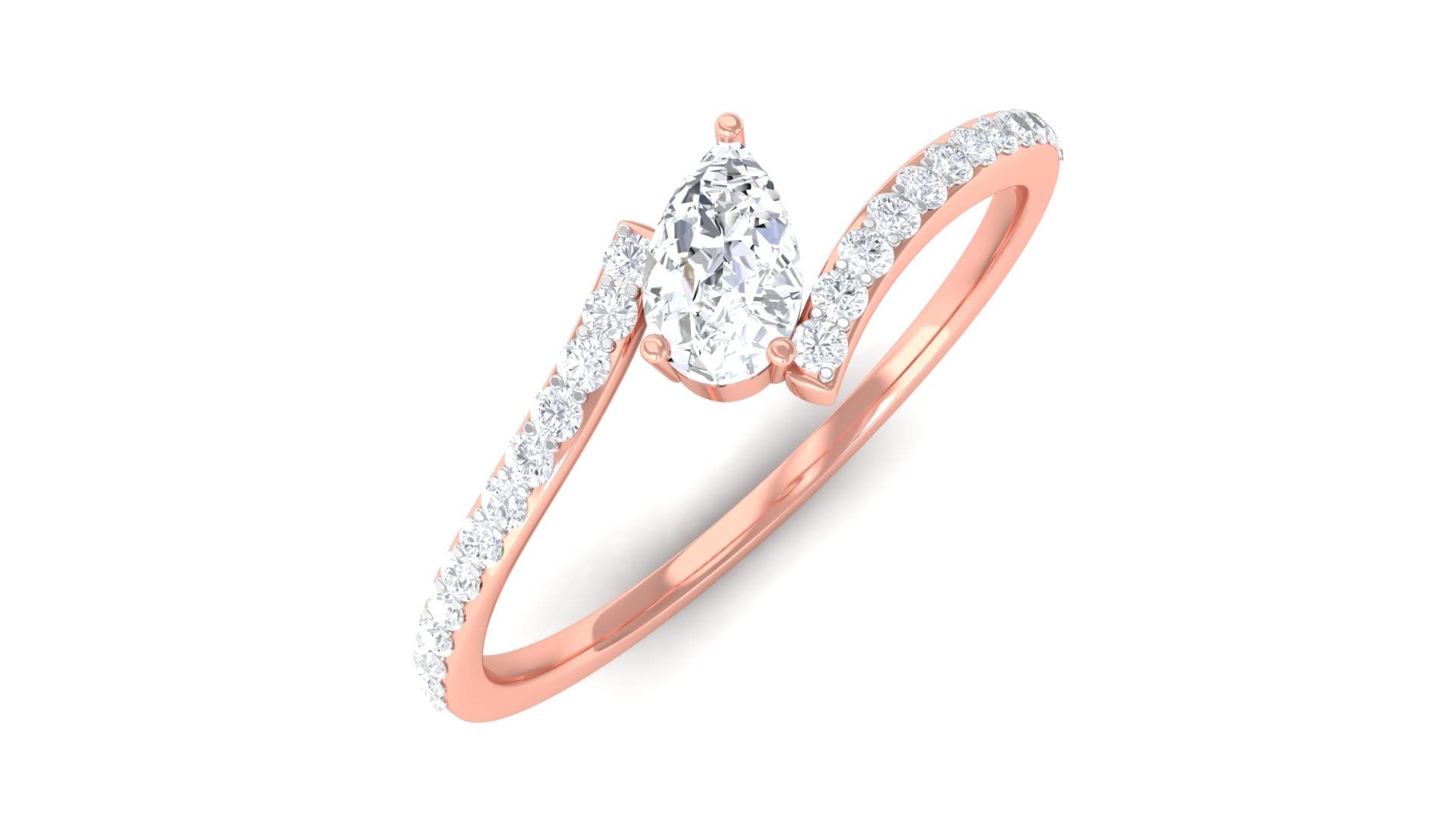 1/2 CT Certified Moissanite Promise Ring for Women - Tilted Pear Cut Bypass 14K Gold Engagement Ring - Perfect for Anniversaries, Proposals & Special Occasions