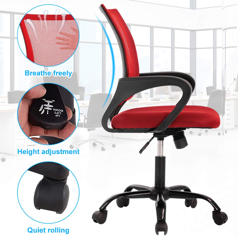 Ergonomic Office Chair with Lumbar Support - Adjustable Mid Back Mesh Computer Chair, Rolling Swivel Task Chair with Arms for Home Office, Working & Meetings (Pink) - Perfect for Long Hours of Comfortable Work & Video Conferencing