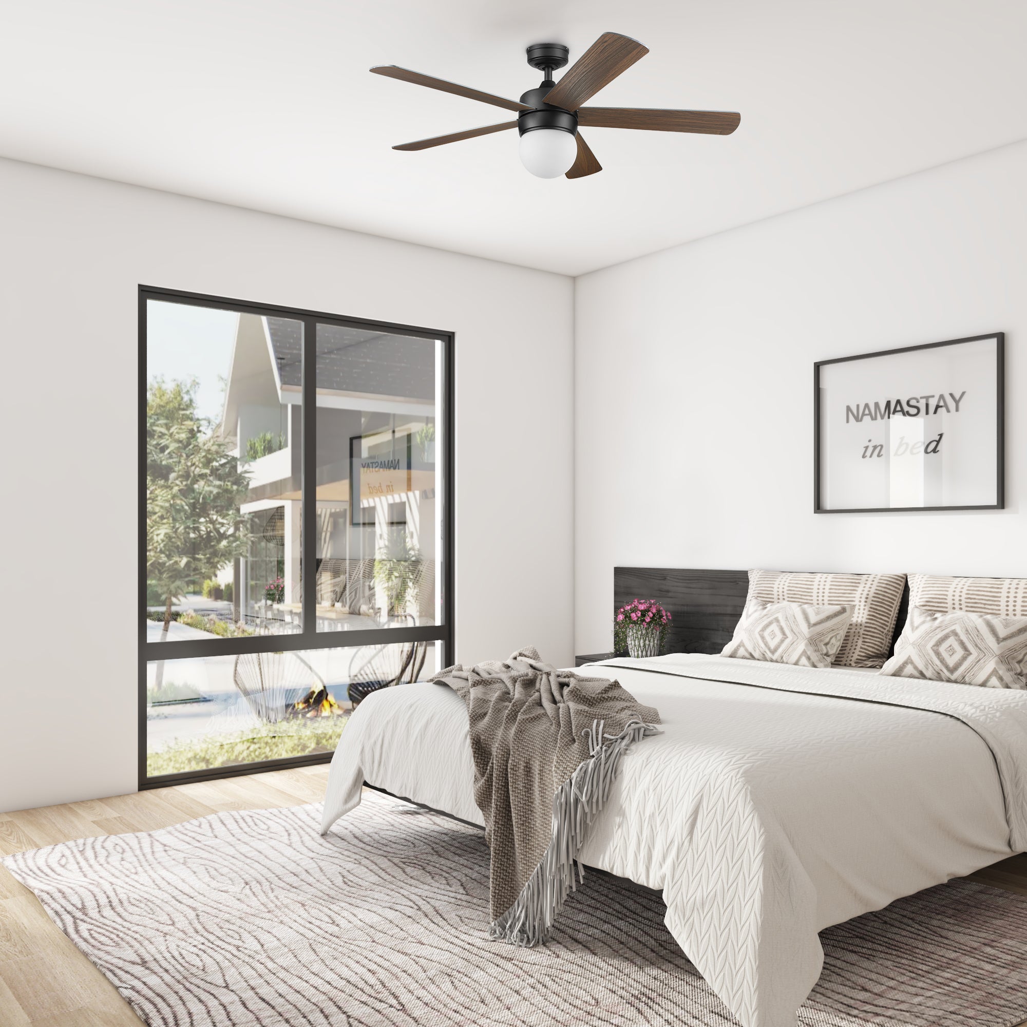 52 Inch Ardrey Kell Matte Black Ceiling Fan with Remote Control - Quiet, Energy Efficient for Bedroom, Living Room & Outdoor Use