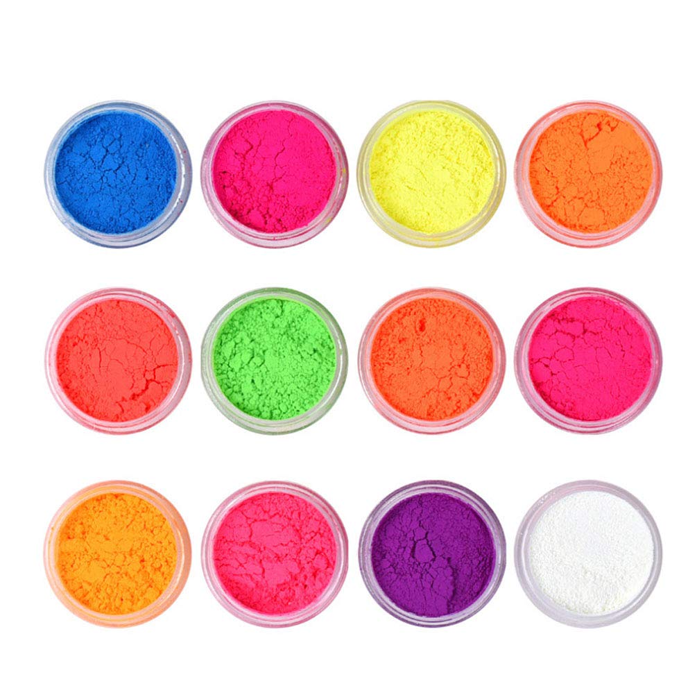 Delgoash 12 Colors Neon Nail Powder Pigment Set - Vibrant Fluorescent Eyeshadow & Nail Art Glitter Dust for Gradient & Iridescent Designs - Perfect for DIY Nail Art, Salon Use, and Creative Makeup Looks