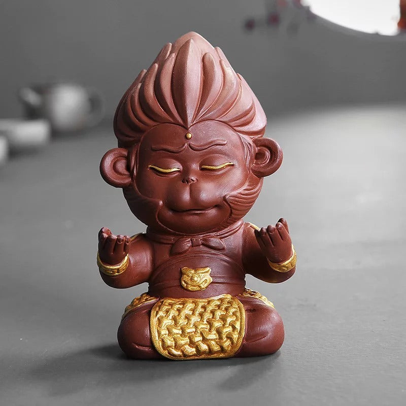 Authentic Yixing Clay Sun Wukong Tea Pet - Handcrafted Chinese Tea Ceremony Companion for Good Luck & Fortune - Perfect for Tea Lovers, Collectors & Zen Meditation Spaces