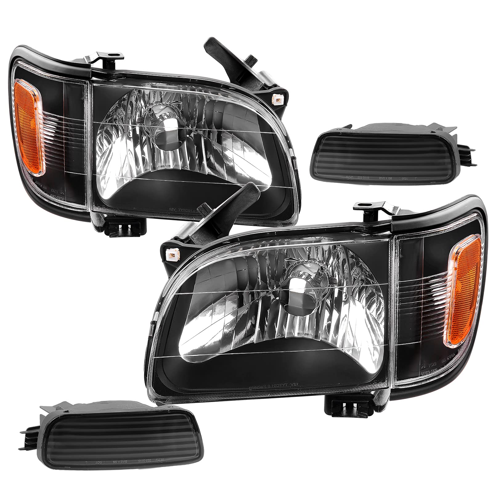 **AUTOSAVER88 Headlight Assembly Compatible with Toyota Tacoma 2001-2004 Pickup Truck - Black Housing, Amber Reflector, Clear Lens + Bumper Lights - Perfect for Night Driving & Off-Road Adventures**