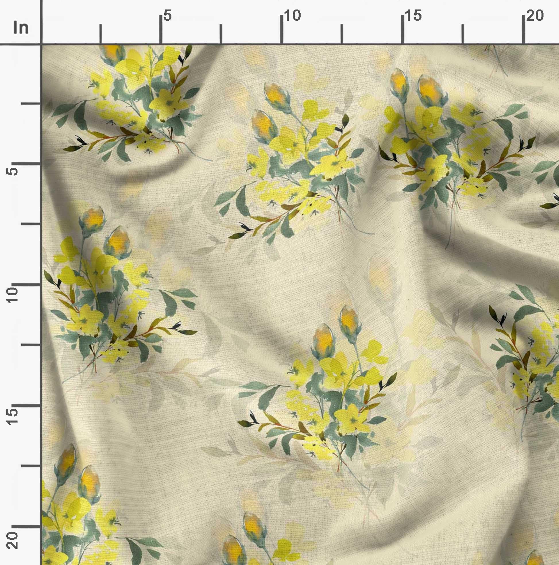 Soimoi Cotton Voile Fabric - Yellow Floral Print - 56