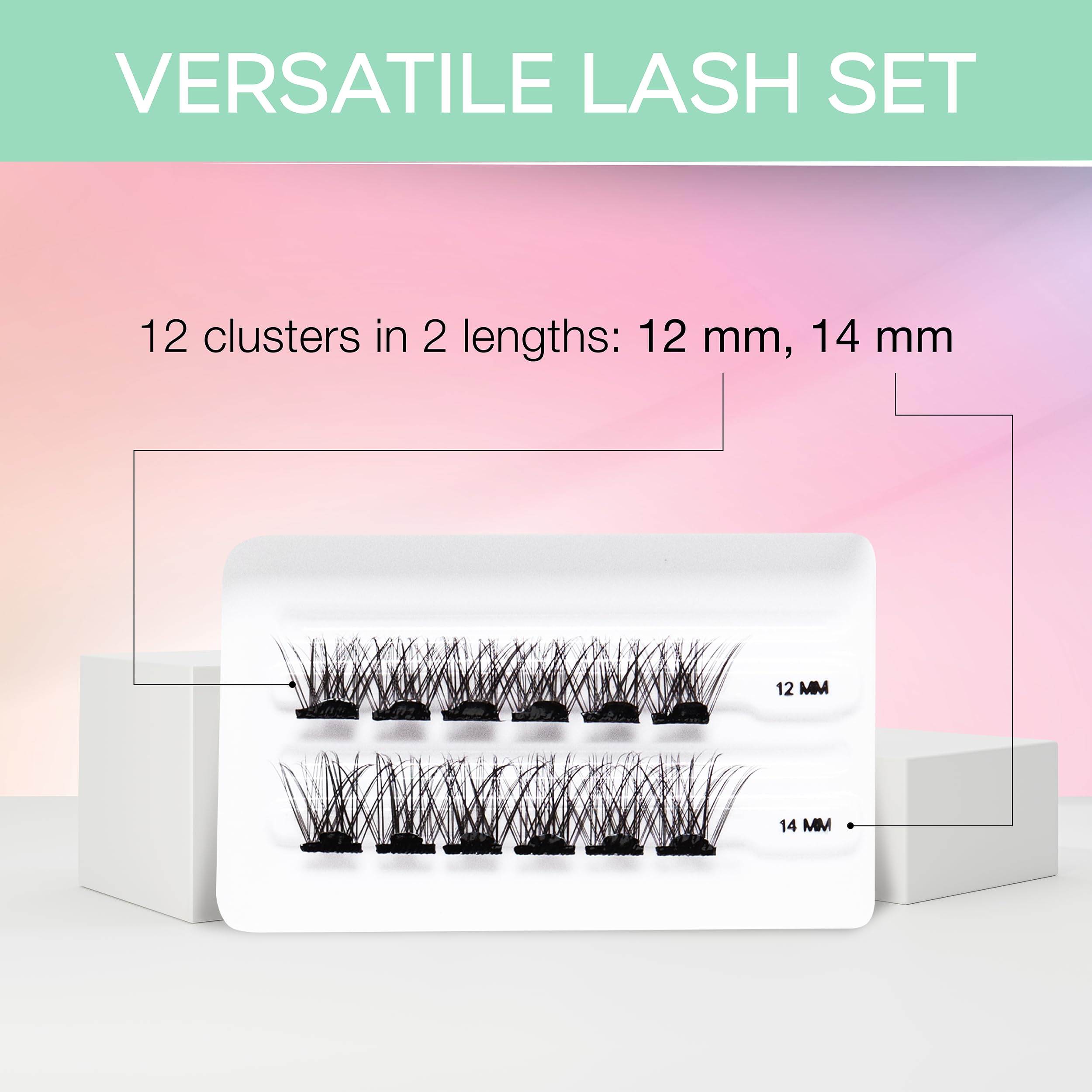 Ardell Press On Pre-Glued Eyelash Extensions - Wispies Volume, Customizable DIY Lash Clusters for Natural Look, All-Day Wear (12mm & 14mm Individual Lashes, 12 Count) - Perfect for Parties, Weddings & Everyday Glam