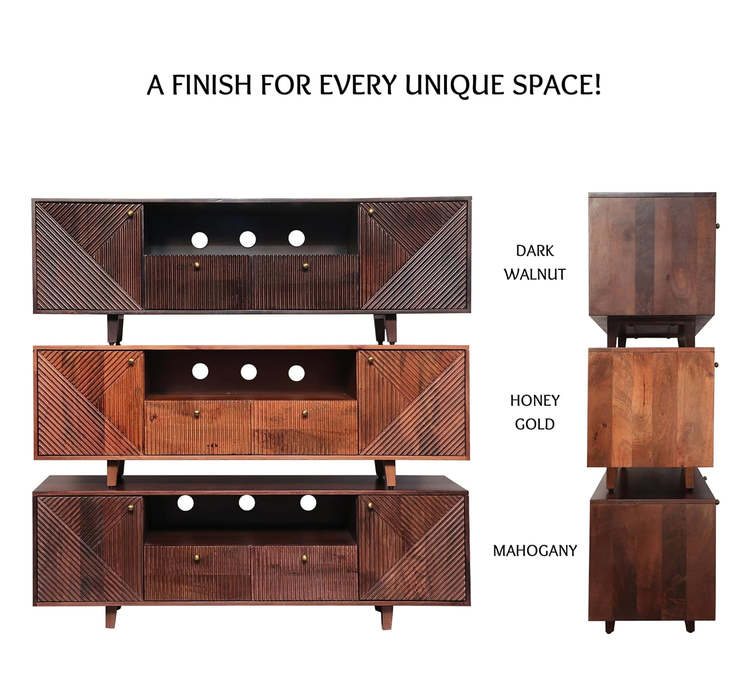 Corsica Sloan Mango Wood TV Stand with Storage - Dark Walnut Finish - Modern Entertainment Center for Living Room, Bedroom & Home Theater