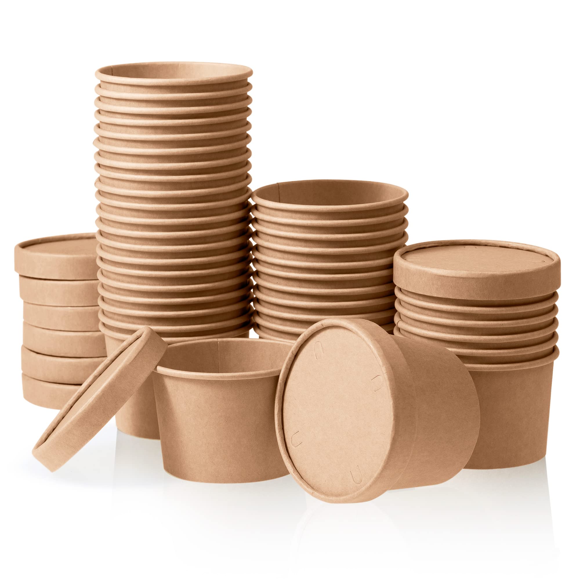 MATICAN 9-Oz Disposable Ice Cream Cups with Lids - 40-Pack Kraft Brown Paper Soup Containers for Desserts, Parties & Takeout