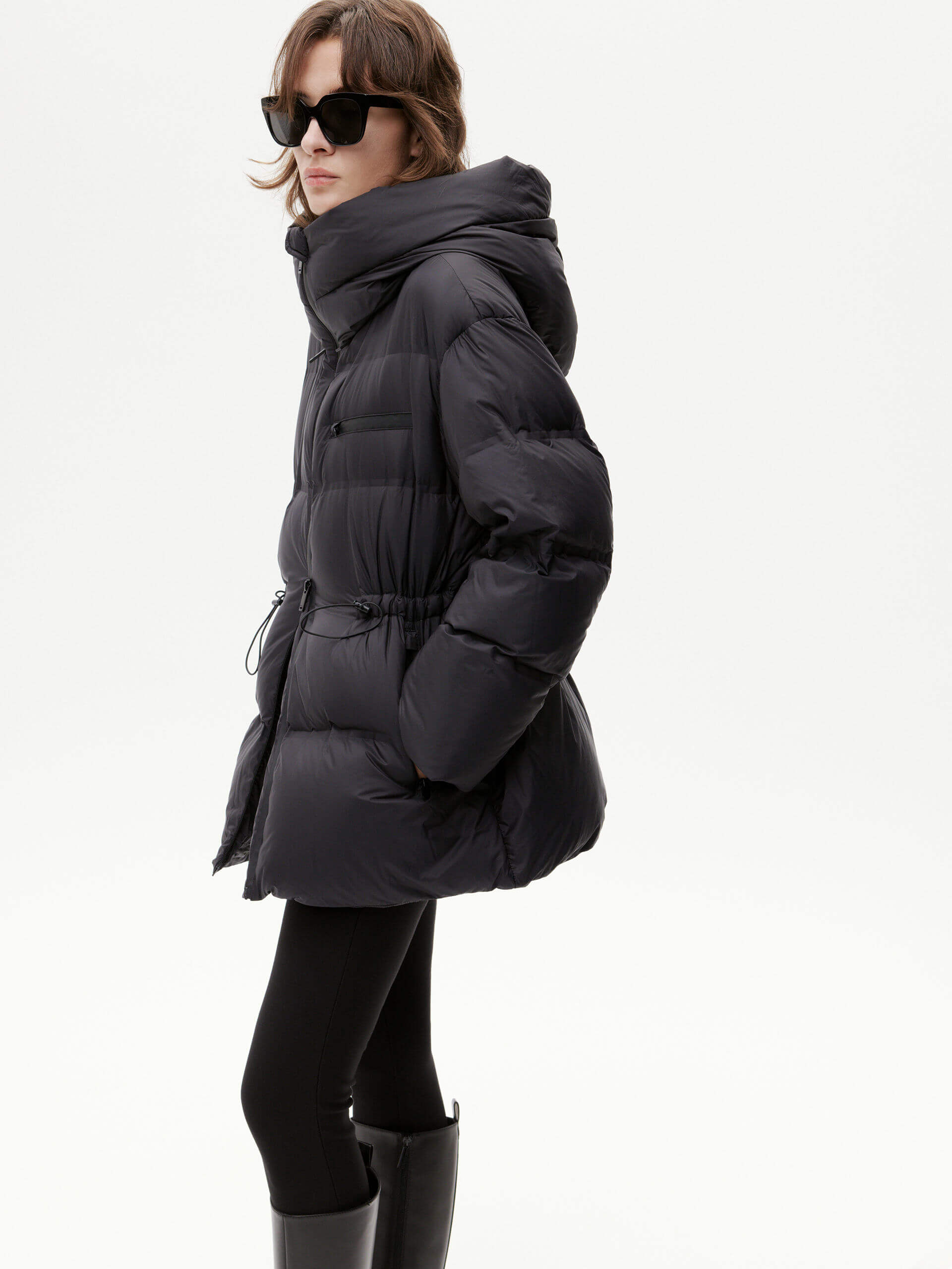 Adjustable Waist Puffer Coat for Women - Winter Warm Down Jacket with Detachable Hood, Waterproof & Windproof - Perfect for Outdoor Activities, Skiing, and Cold Weather Fashion