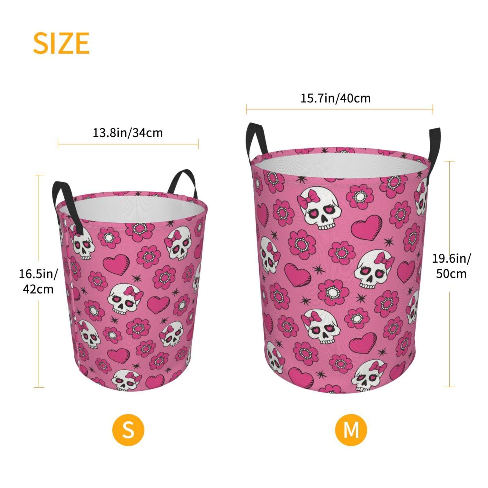 Sweet Heart Cute Sugar Skulls Collapsible Laundry Basket - Waterproof Fabric Hamper with Handle for Clothes, Toys & Bathroom Storage - Perfect for Laundry Room, Dorm & Home Organization