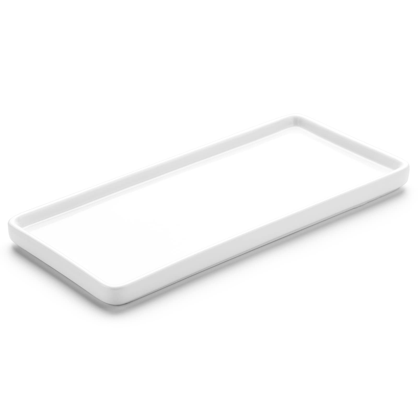 Gurygo 6 Inch White Ceramic Bathroom Tray - Rectangle Sink Organizer for Bathroom & Kitchen Counter - Porcelain Dispenser Holder for Soap, Sponge, Toothbrush - Perfect for Vanity, Shower, Bathtub Organization