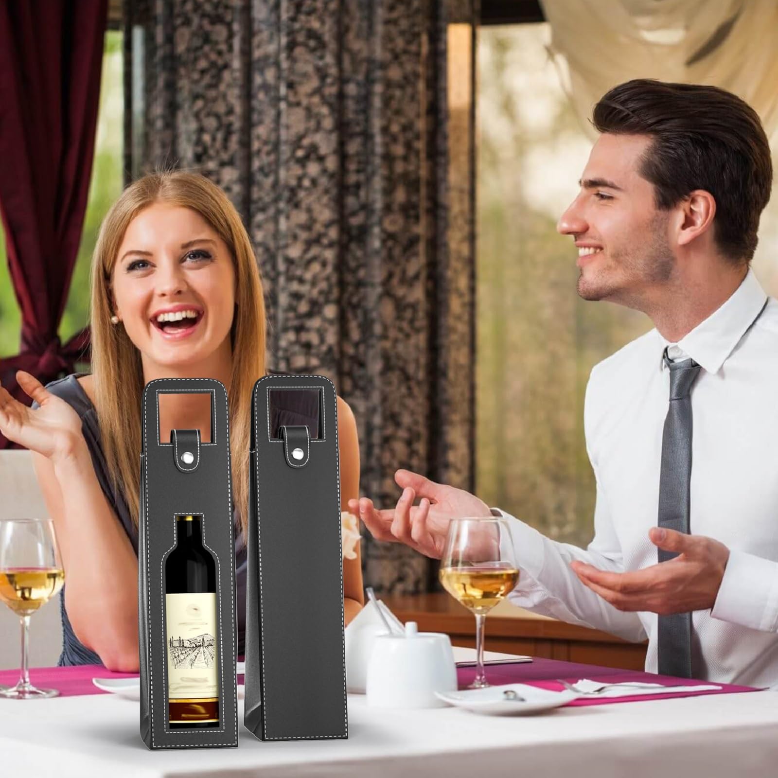 Premium Reusable Leather Wine Tote Bag - Single Bottle Champagne & Beer Carrier for Gifts, Birthday, Wedding, Picnic & Christmas - Elegant Black Wine Gift Bag for Parties, Celebrations & Outdoor Events