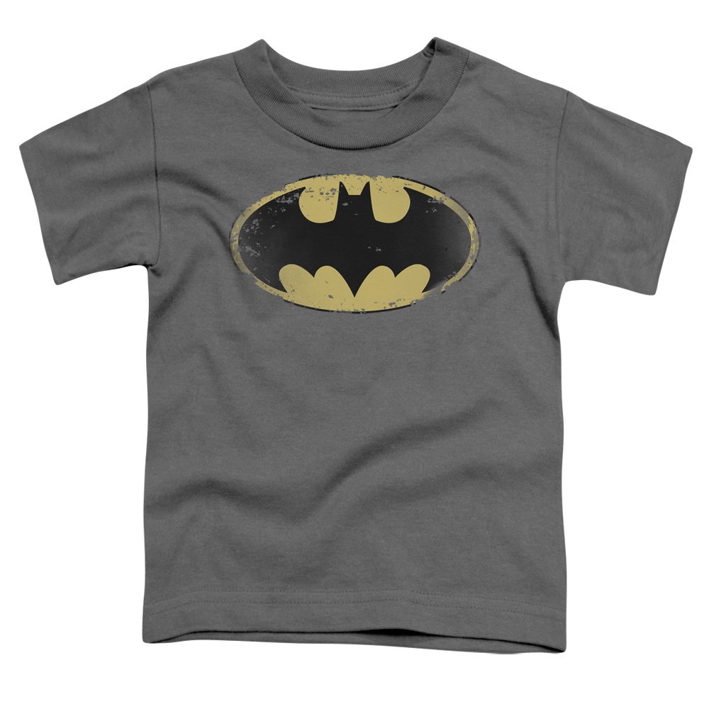 Batman Boys' Distressed Shield Graphic T-Shirt - Grey Superhero Cotton Tee for Kids | Perfect for Halloween, Cosplay & Everyday Wear