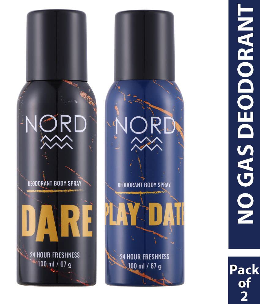 NORD Men's Deodorant Body Spray - Dare & Play Date Scent (2-Pack, 100ml Each) | Long-Lasting Fragrance Gift Set for Men | Perfect for Gym, Work & Everyday Use