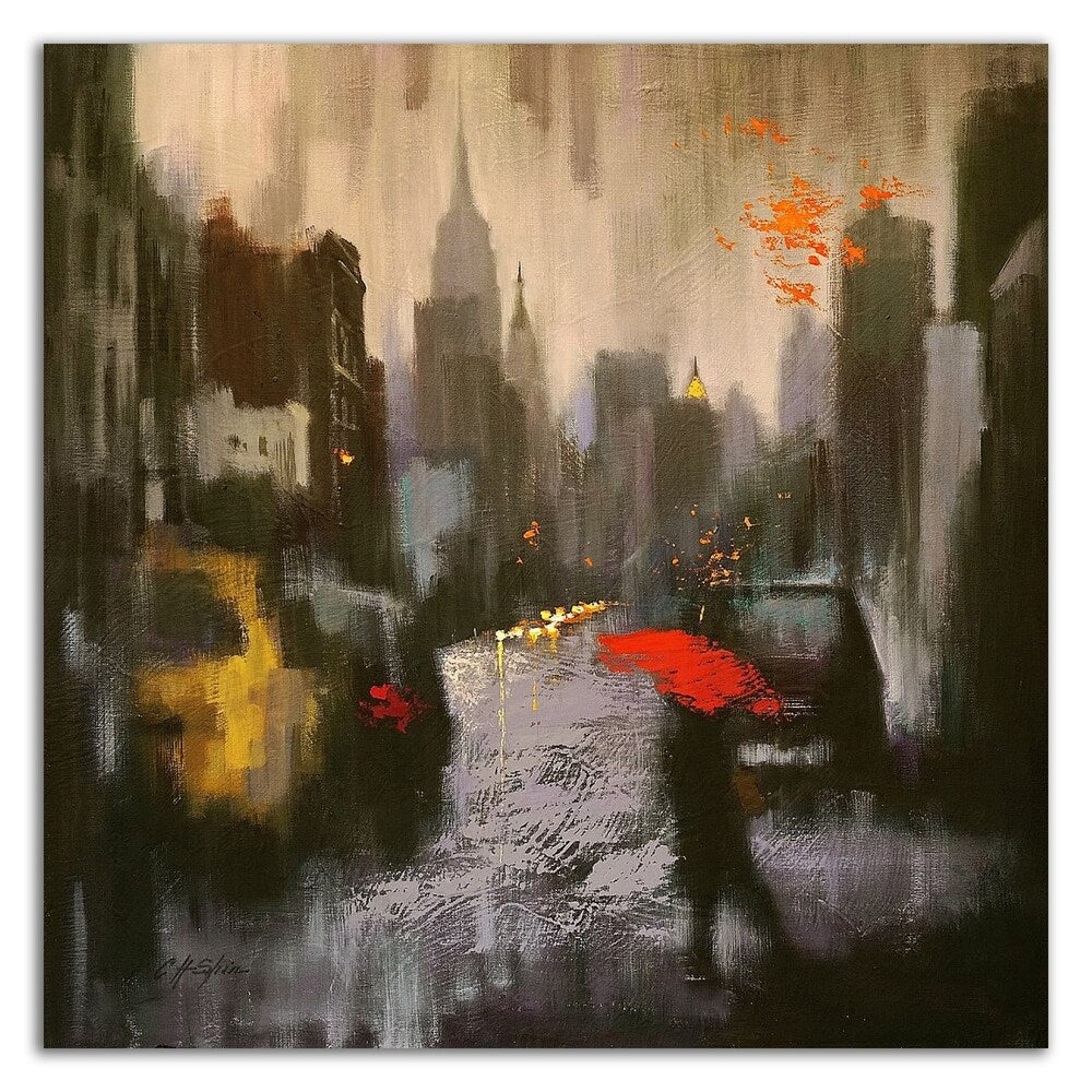 Chin H. Shin Rainy Day Walker Canvas Art Print - Ready to Hang Wall Decor for Living Room, Bedroom & Office